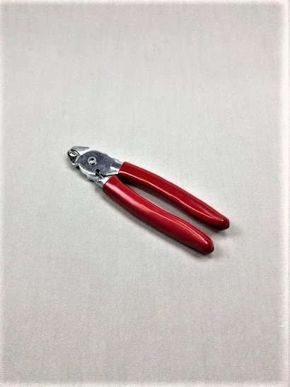 Pliers with red handles for rubber cord clamps